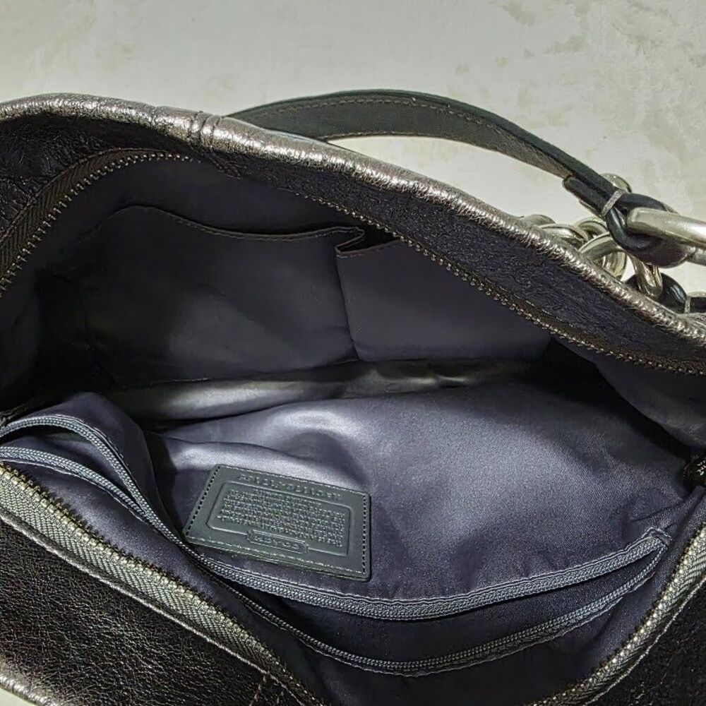 COACH Brooke Handbag Leather Pewter Metallic Hobo Purse F17165 Silver Hardware - Picture 5 of 12